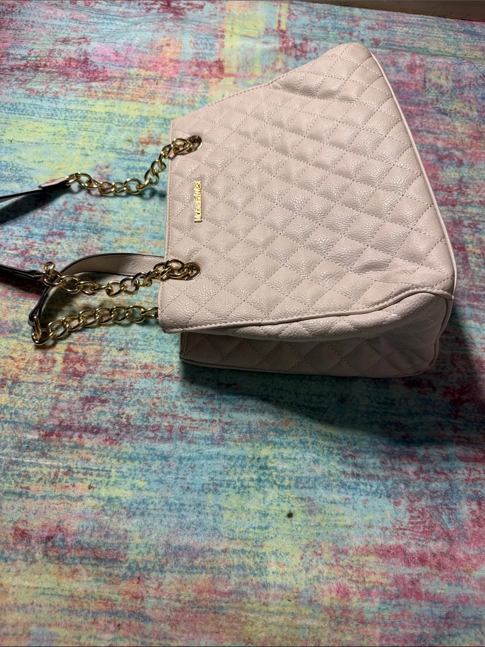 Montana West Quilted Shoulder Bag in Pale Pink with Gold Chain Handles